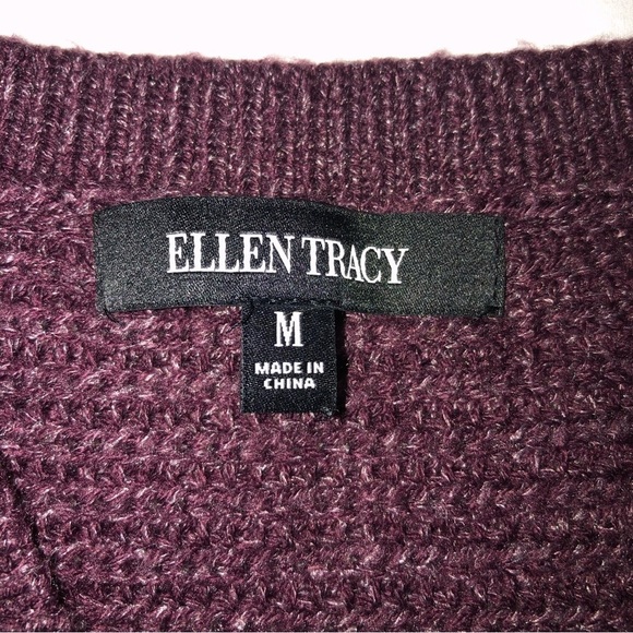 Ellen Tracy Womens Size Medium Sweater Tunic Wine Dolman Sleeves 3/4 V Neck - Picture 3 of 10